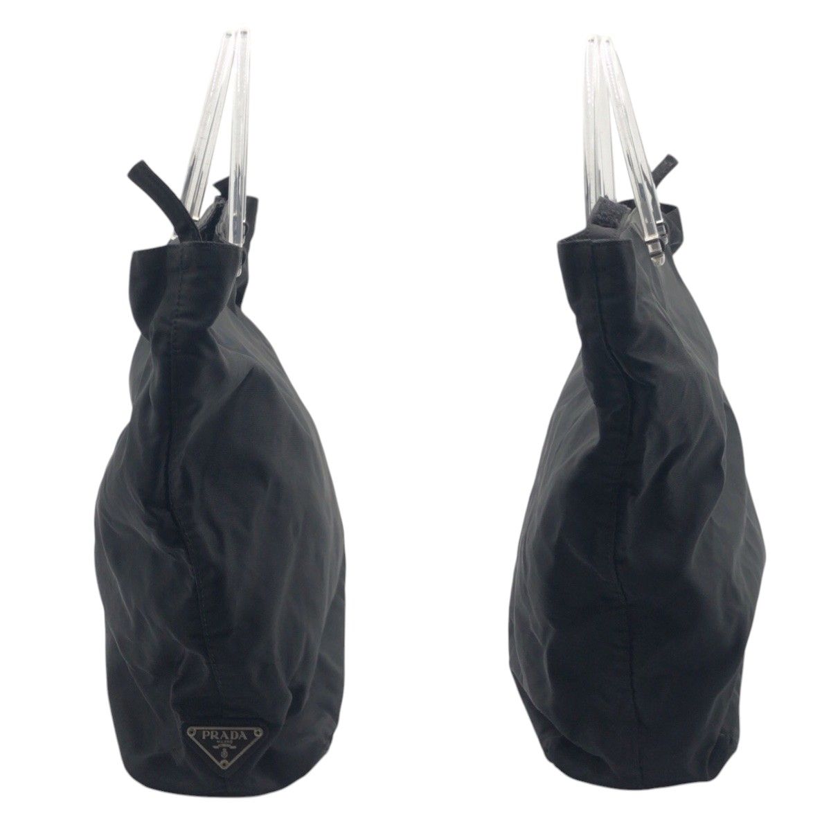 Prada Tessuto Triangle Logo Black Nylon Plastic Handle Tote — view 7
