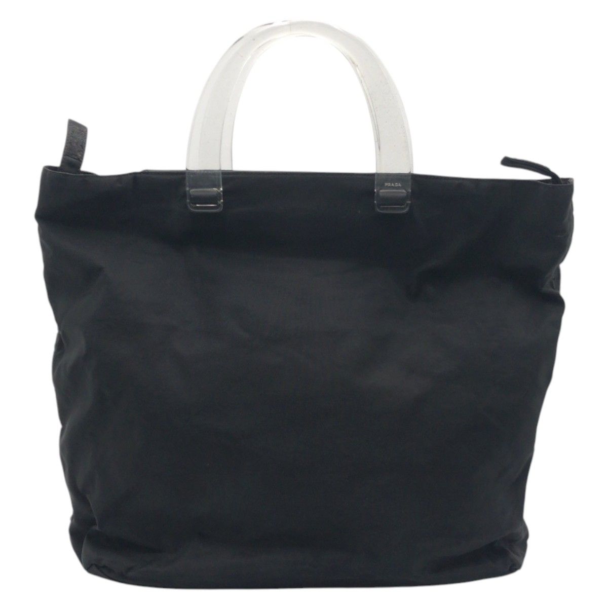Prada Tessuto Triangle Logo Black Nylon Plastic Handle Tote — view 2