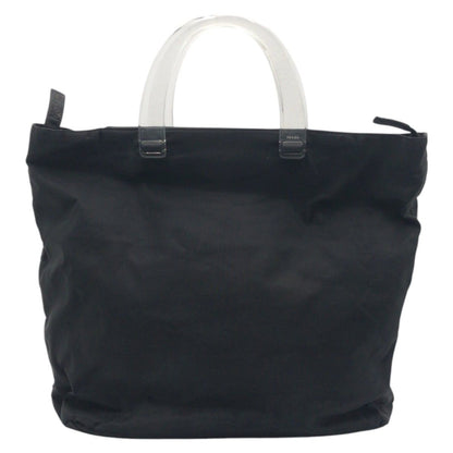 Prada Tessuto Triangle Logo Black Nylon Plastic Handle Tote — view 2