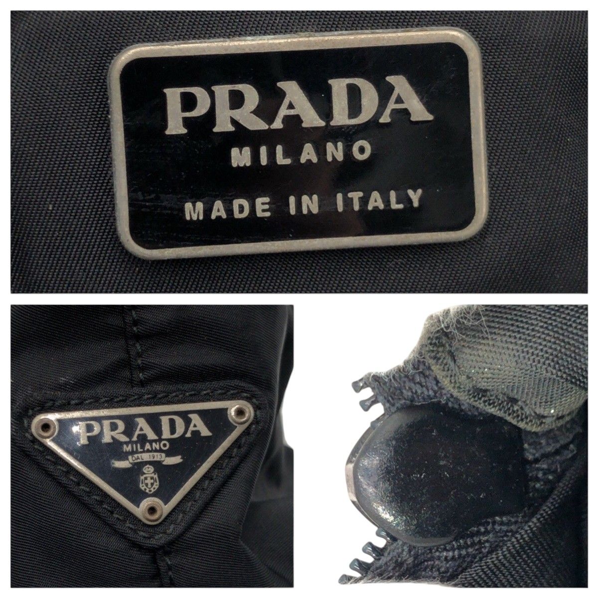 Prada Tessuto Triangle Logo Black Nylon Plastic Handle Tote — view 4