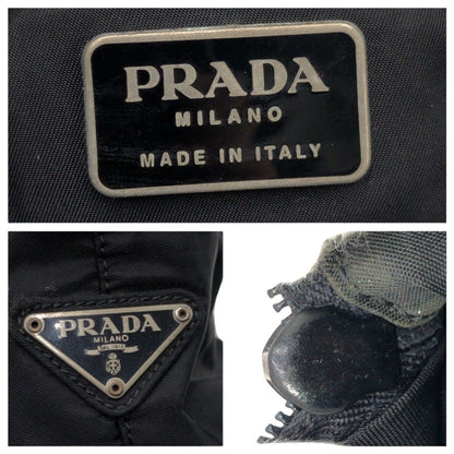 Prada Tessuto Triangle Logo Black Nylon Plastic Handle Tote — view 4