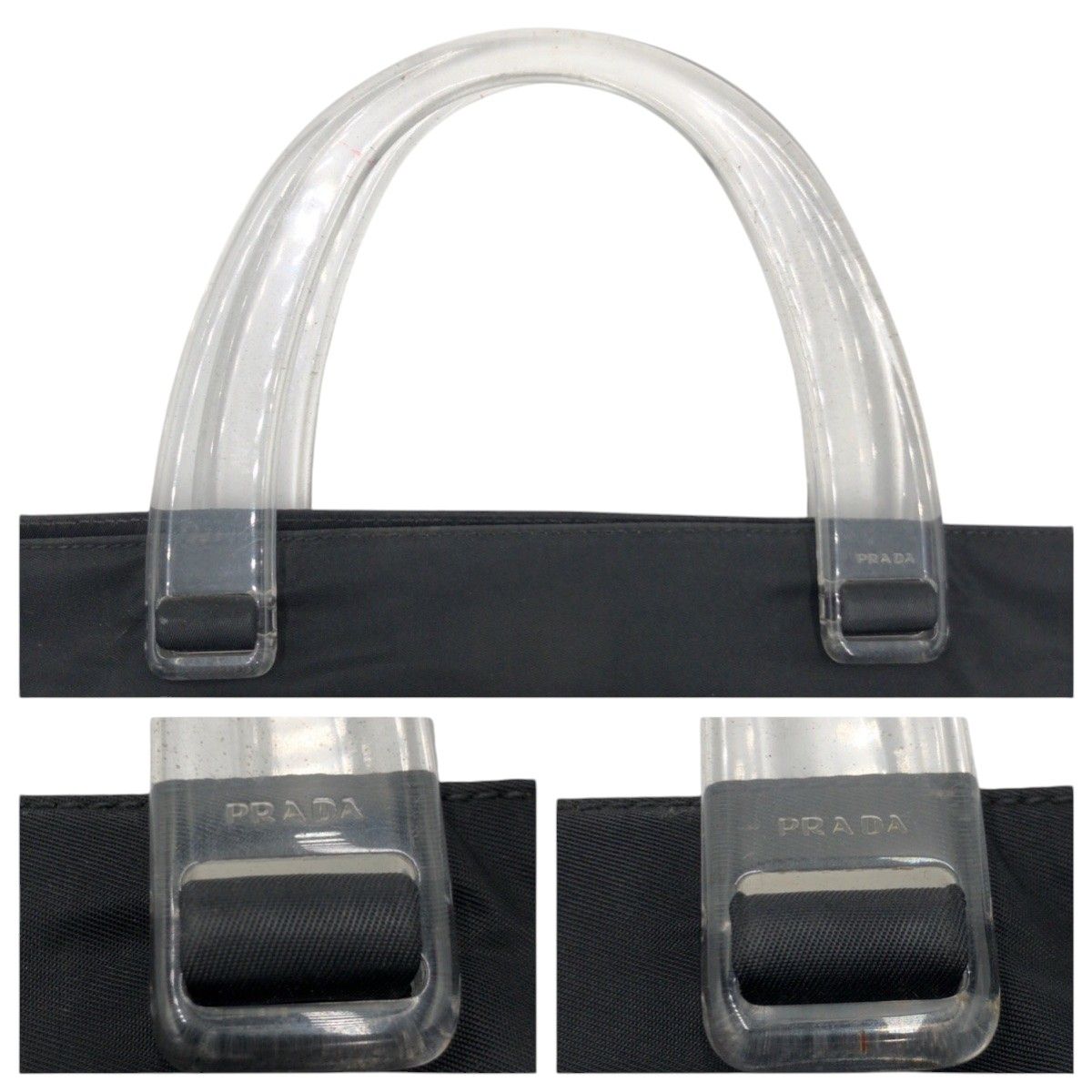 Prada Tessuto Triangle Logo Black Nylon Plastic Handle Tote — view 6
