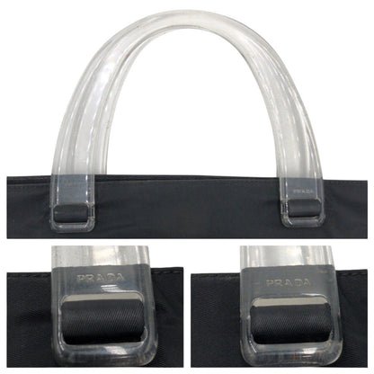 Prada Tessuto Triangle Logo Black Nylon Plastic Handle Tote — view 6