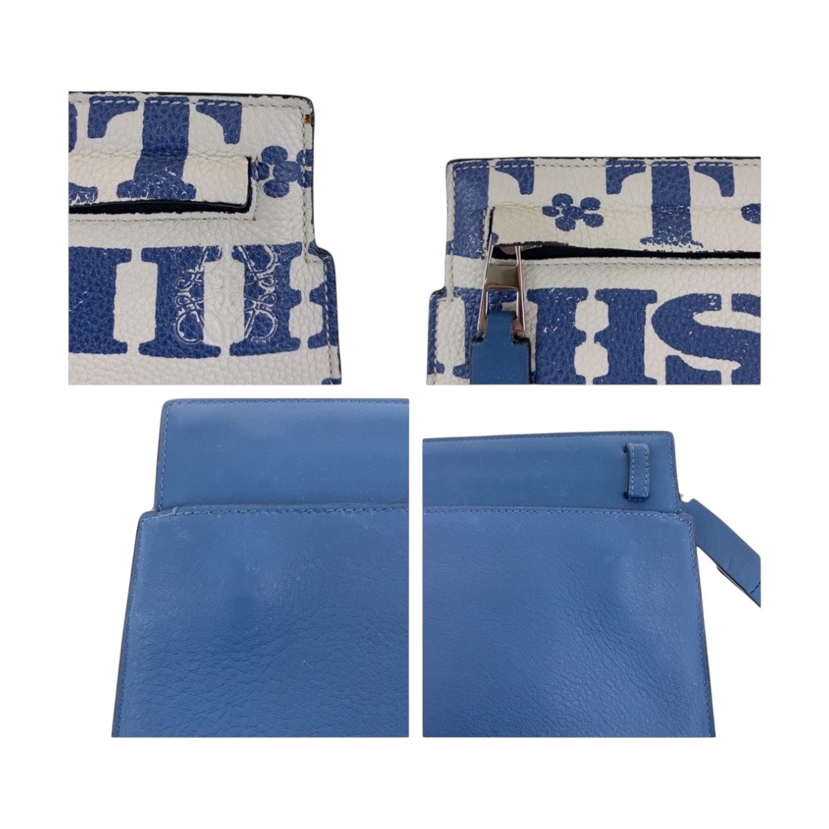 Loewe T Pouch Blue White Silver Leather Clutch — view 5