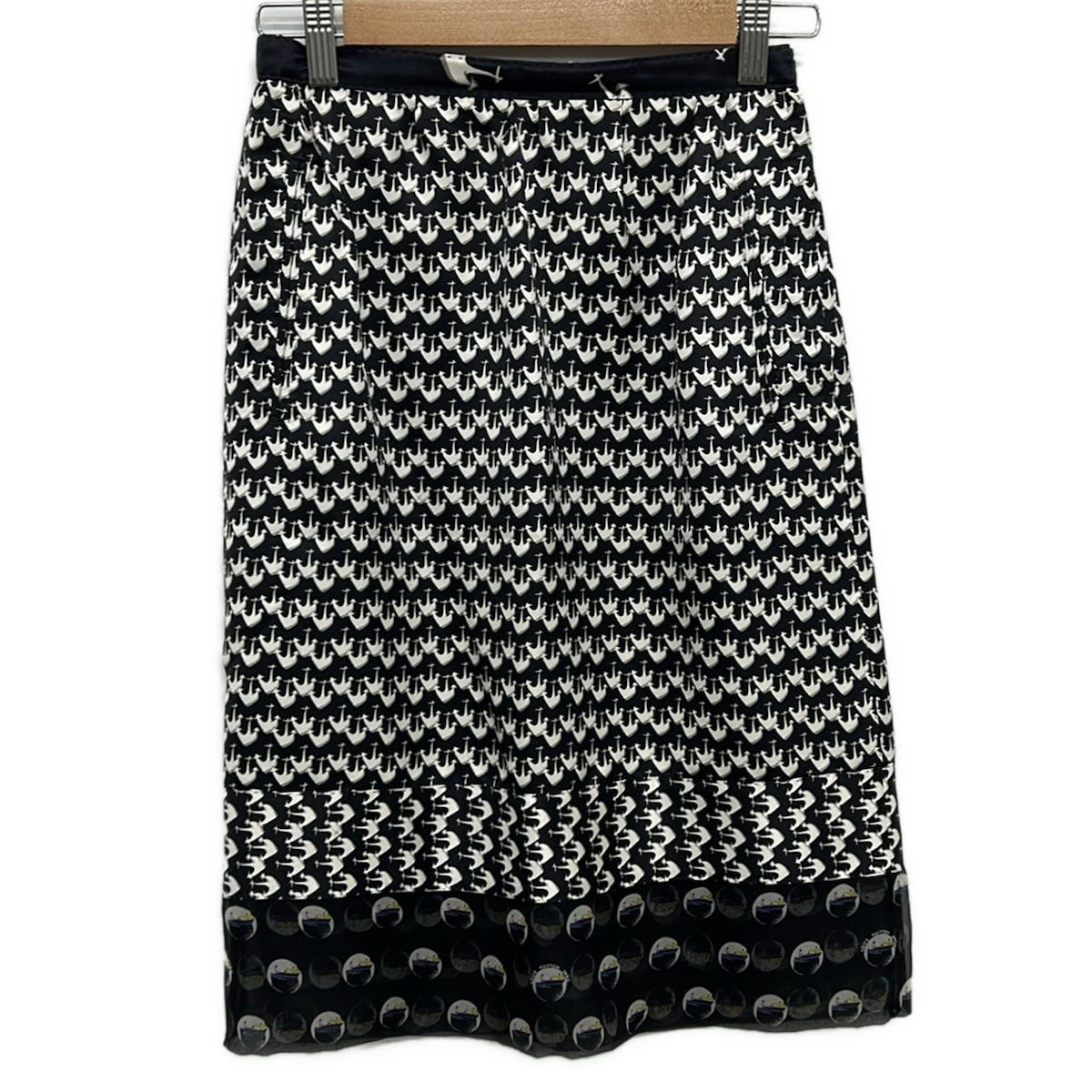 Louis Vuitton Skirt 34 S Black White Multi Knee Length Anchor