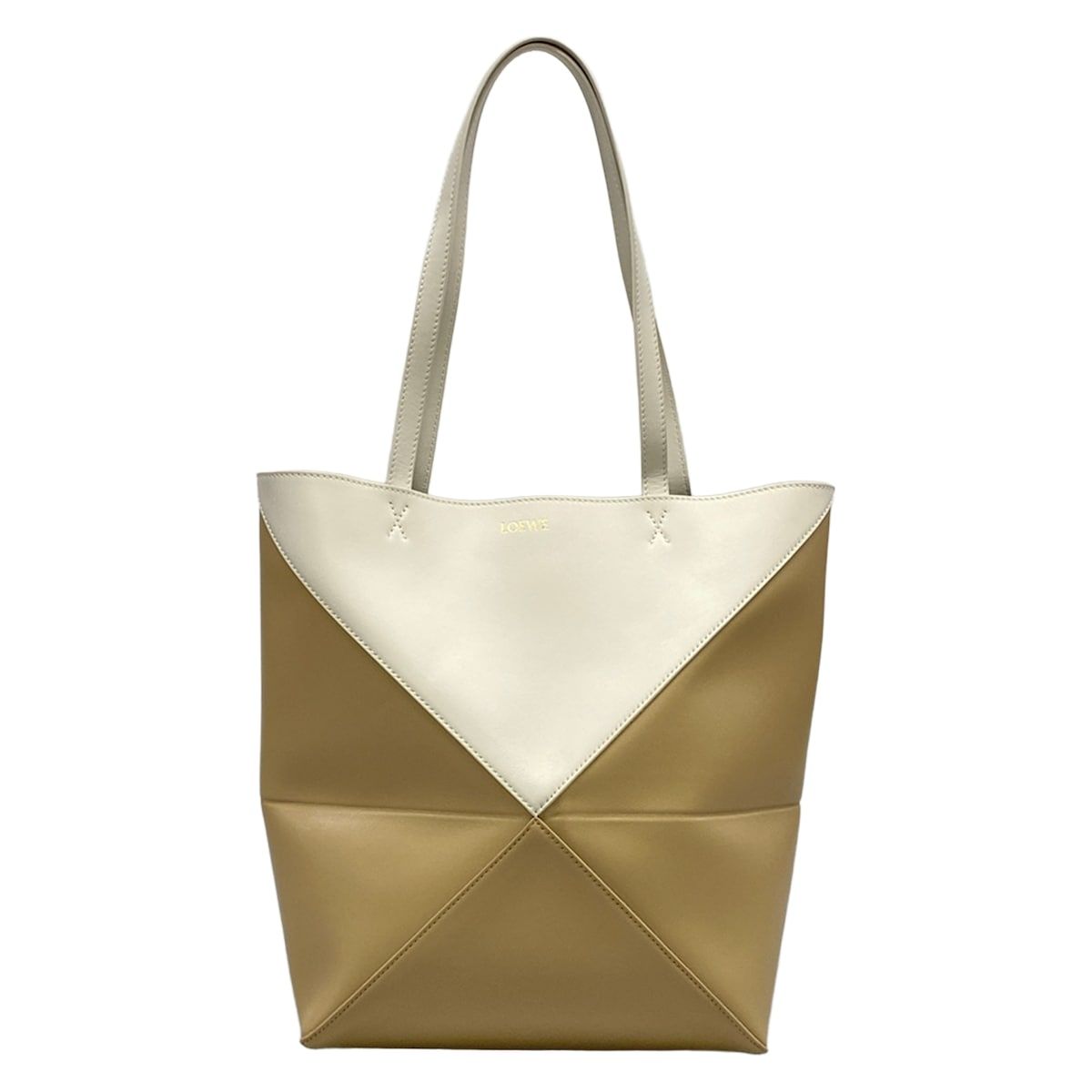 Loewe Tote Puzzle Fold Beige White Folding Bicolor