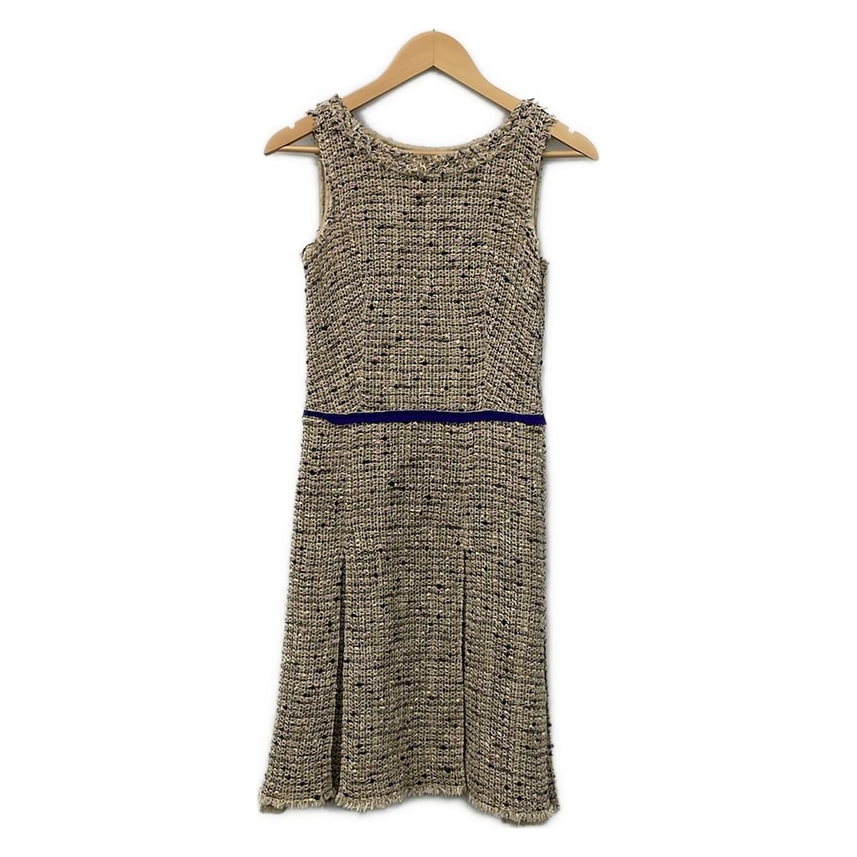 Prada Dress 38 S Beige Light Pink Dark Brown Sleeveless Knee Length Tweed