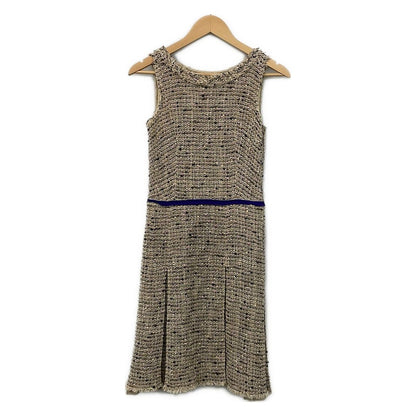 Prada Dress 38 S Beige Light Pink Dark Brown Sleeveless Knee Length Tweed