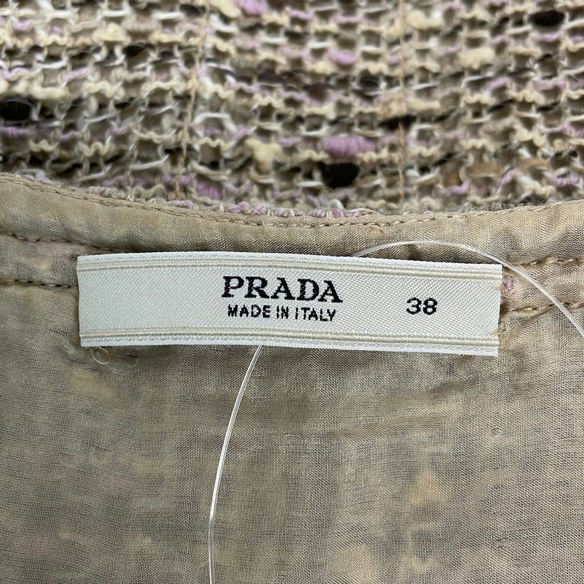 Prada Dress 38 S Beige Light Pink Dark Brown Sleeveless Knee Length Tweed — view 3