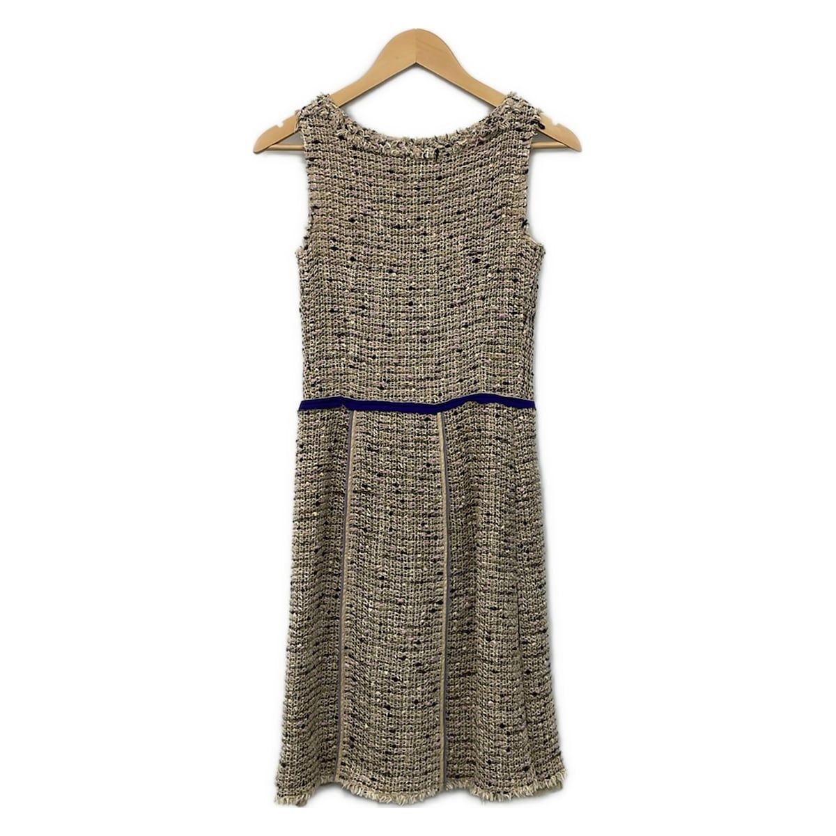 Prada Dress 38 S Beige Light Pink Dark Brown Sleeveless Knee Length Tweed — view 2
