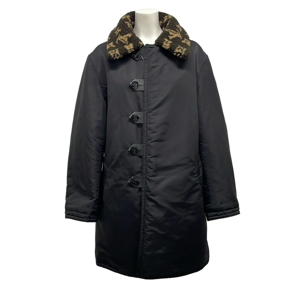 Louis Vuitton Coat 34 S Gp1 Black Dark Brown Beige Fleece Long Sleeve Reversible