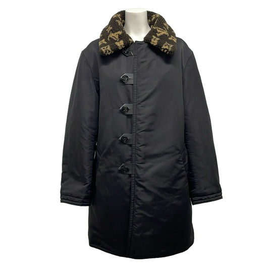 Louis Vuitton Coat 34 S Gp1 Black Dark Brown Beige Fleece Long Sleeve Reversible