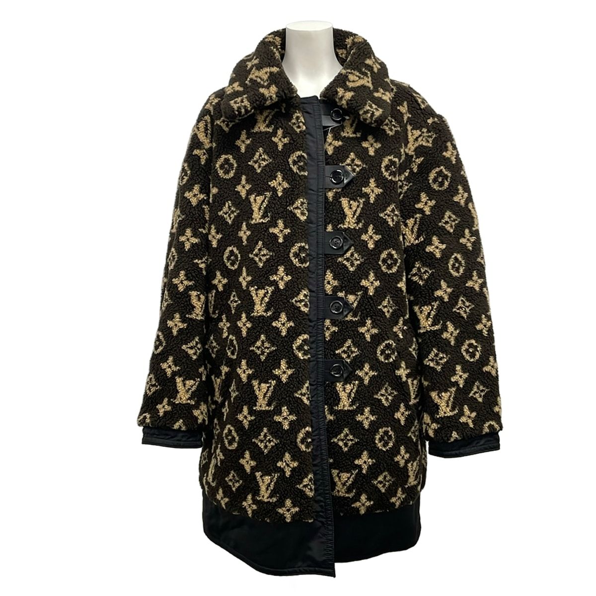 Louis Vuitton Coat 34 S Gp1 Black Dark Brown Beige Fleece Long Sleeve Reversible — view 3
