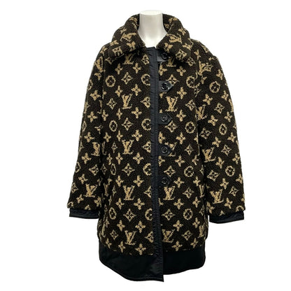 Louis Vuitton Coat 34 S Gp1 Black Dark Brown Beige Fleece Long Sleeve Reversible — view 3