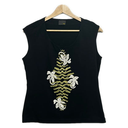 Fendi Sleeveless T-Shirt 46 Black White Light Green Crew Neck Beads