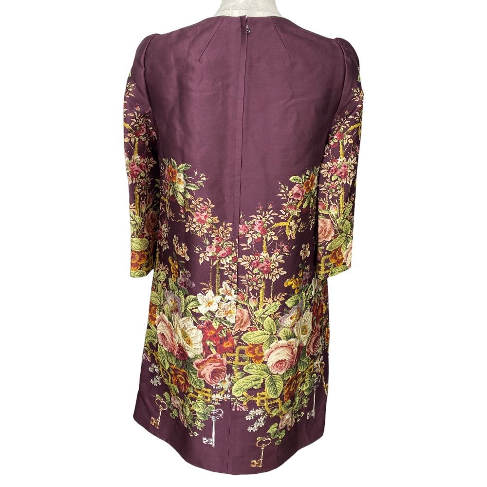 Dolce & Gabbana Flower Mini Dress Silk Wool Wine Red Gorgeous — view 3