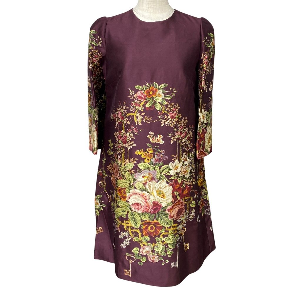 Dolce & Gabbana Flower Mini Dress Silk Wool Wine Red Gorgeous