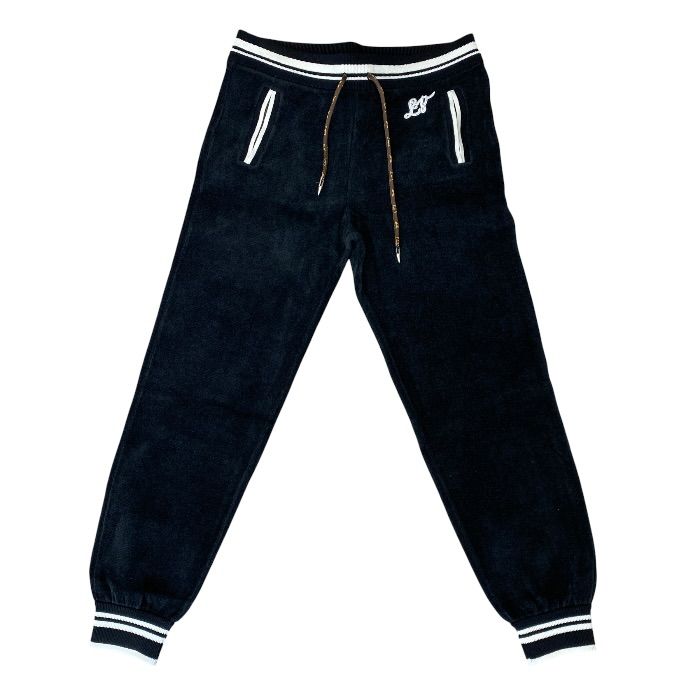 Louis Vuitton Monogram Drawstring Pants LV Logo Silk Wool Black All Year Round