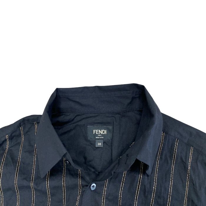 Fendi Long Sleeve Striped Shirt Long Top Cotton Polyurethane Black Gold — view 5