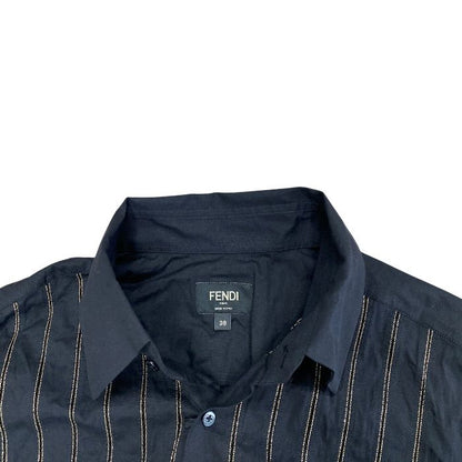 Fendi Long Sleeve Striped Shirt Long Top Cotton Polyurethane Black Gold — view 5