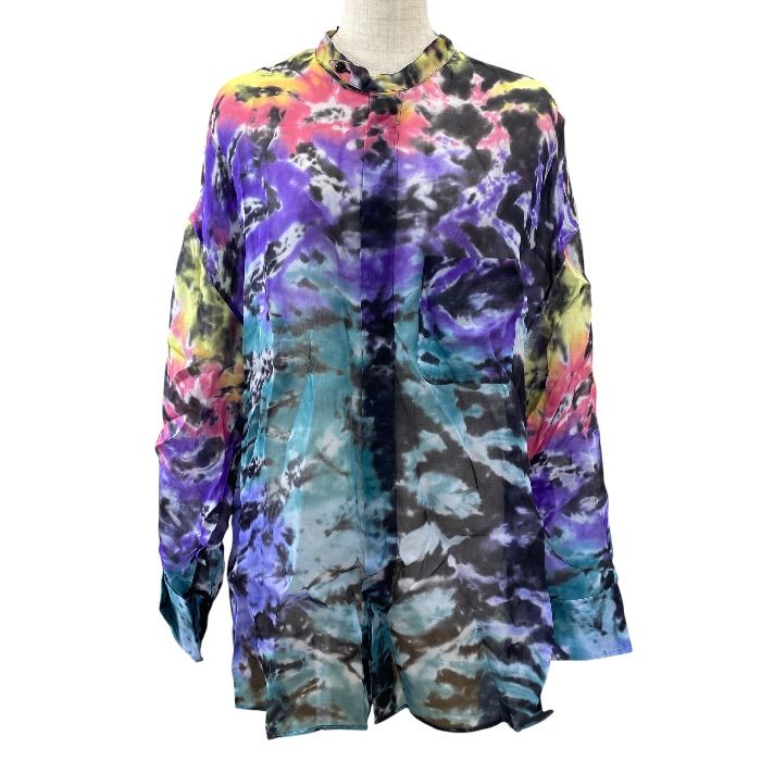 Louis Vuitton Sheer Long Sleeve Shirt Long Tie Dye Pattern Ltz Silk Multicolor