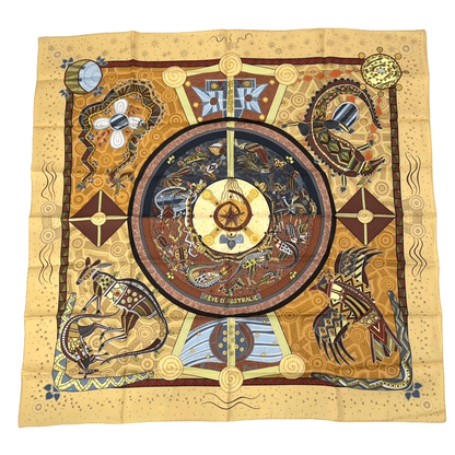 Hermes Silk Scarf Carre 90 Reve D'australie Australian Dream Yellow