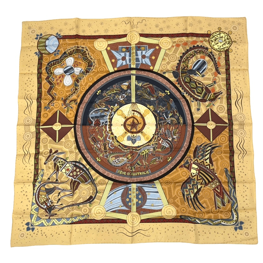 Hermes Silk Scarf Carre 90 Reve D'australie Australian Dream Yellow
