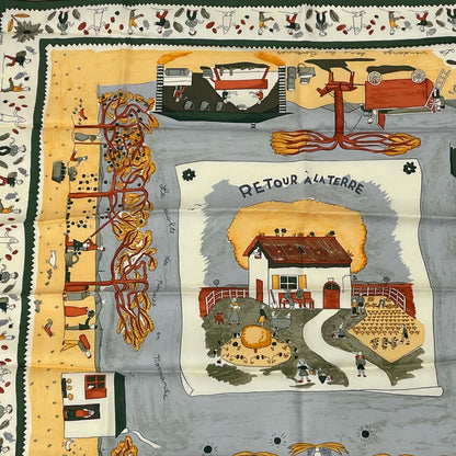 Hermes Carre 90 RE Tour a la Terre Return Yellow Silk 100% Scarf — view 4