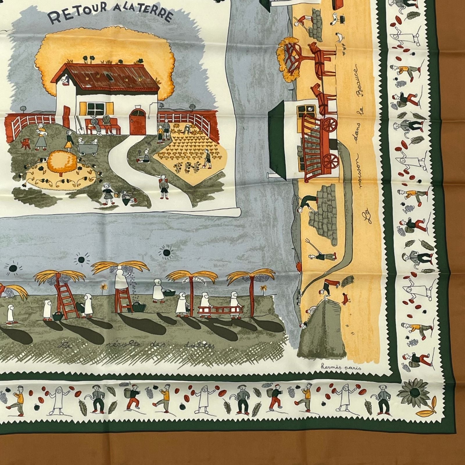 Hermes Carre 90 RE Tour a la Terre Return Yellow Silk 100% Scarf — view 5