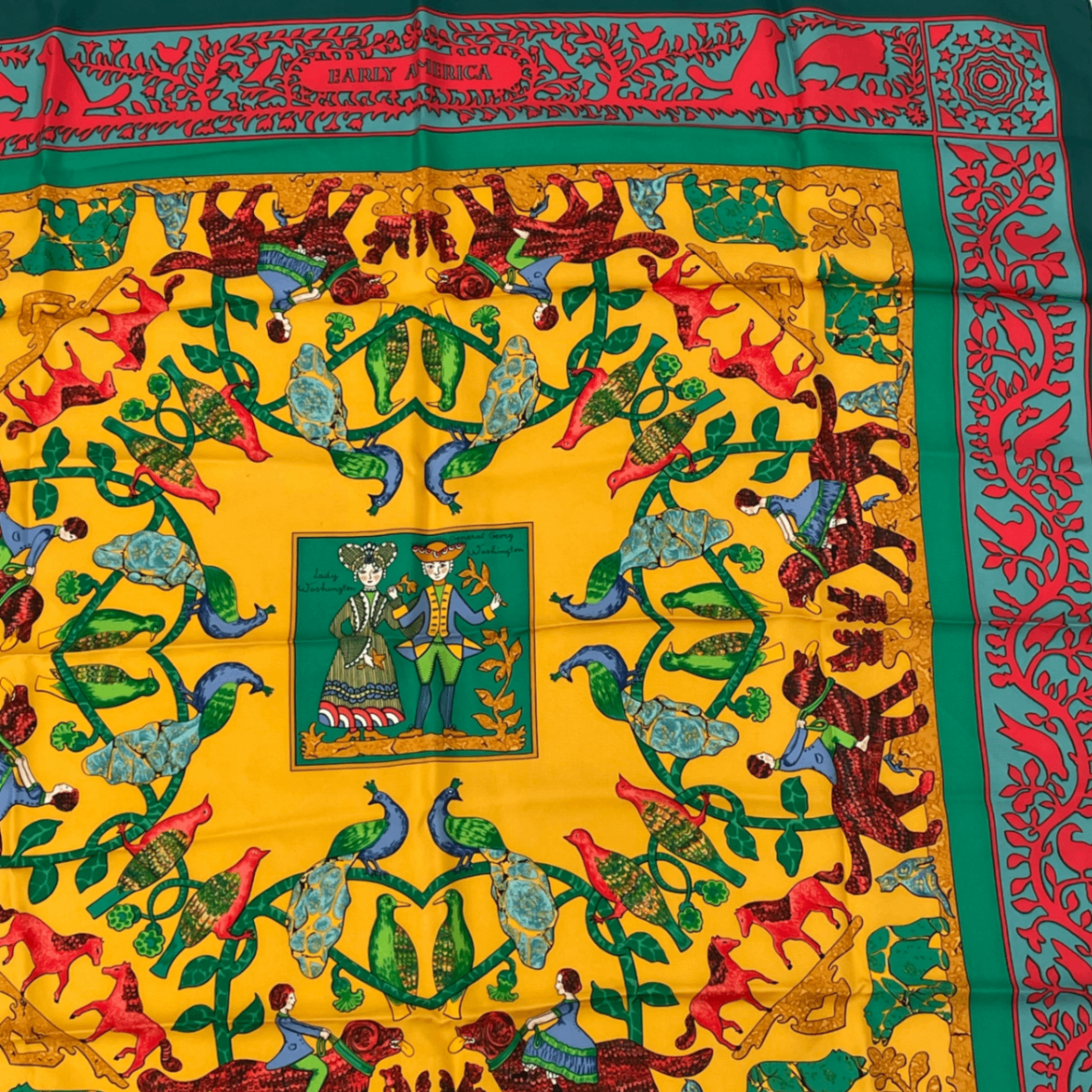 Hermes Early America Carre 90 Scarf Green Multicolor Silk — view 5