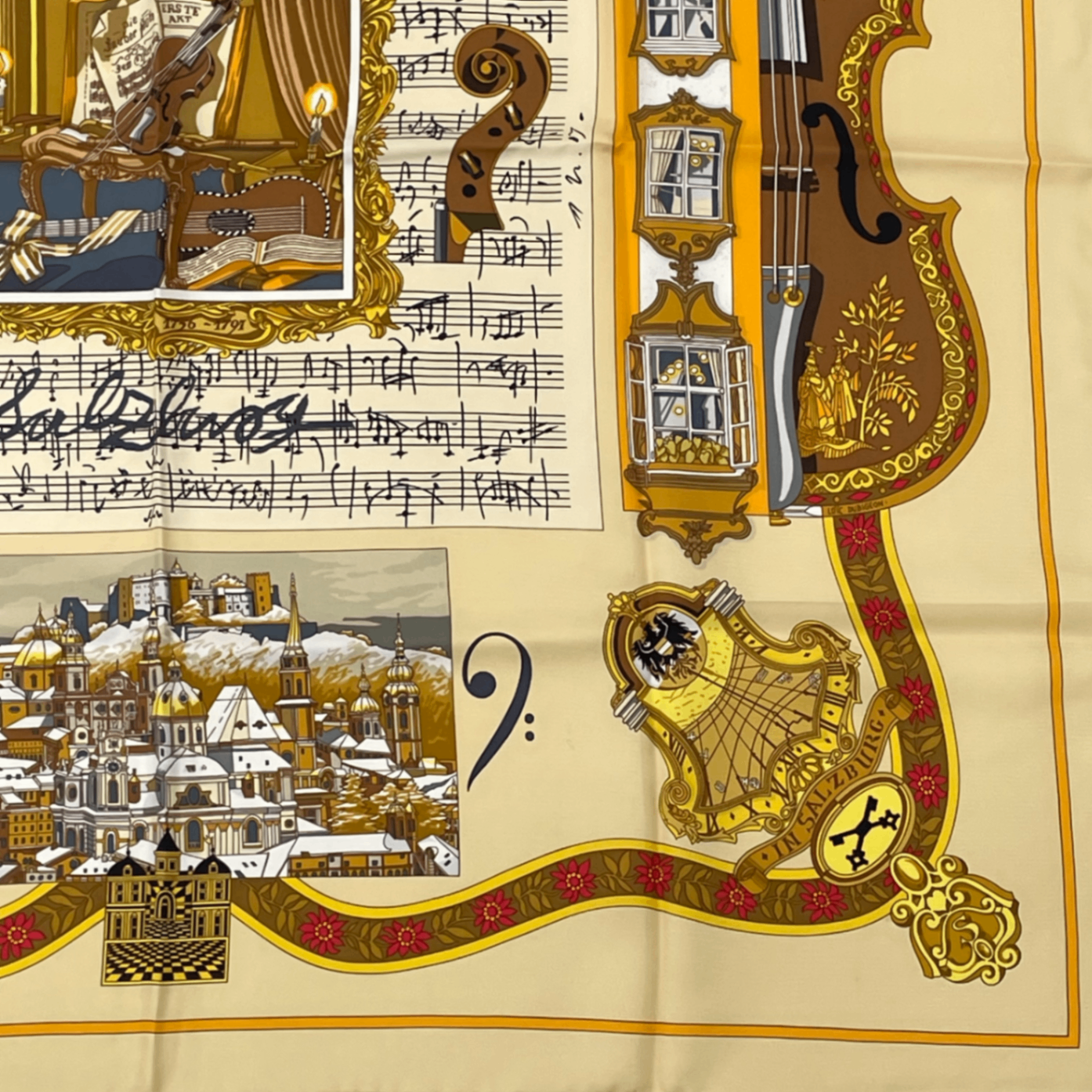 Hermes Carre 90 in Salzburg Yellow Orange Scarf Silk — view 2