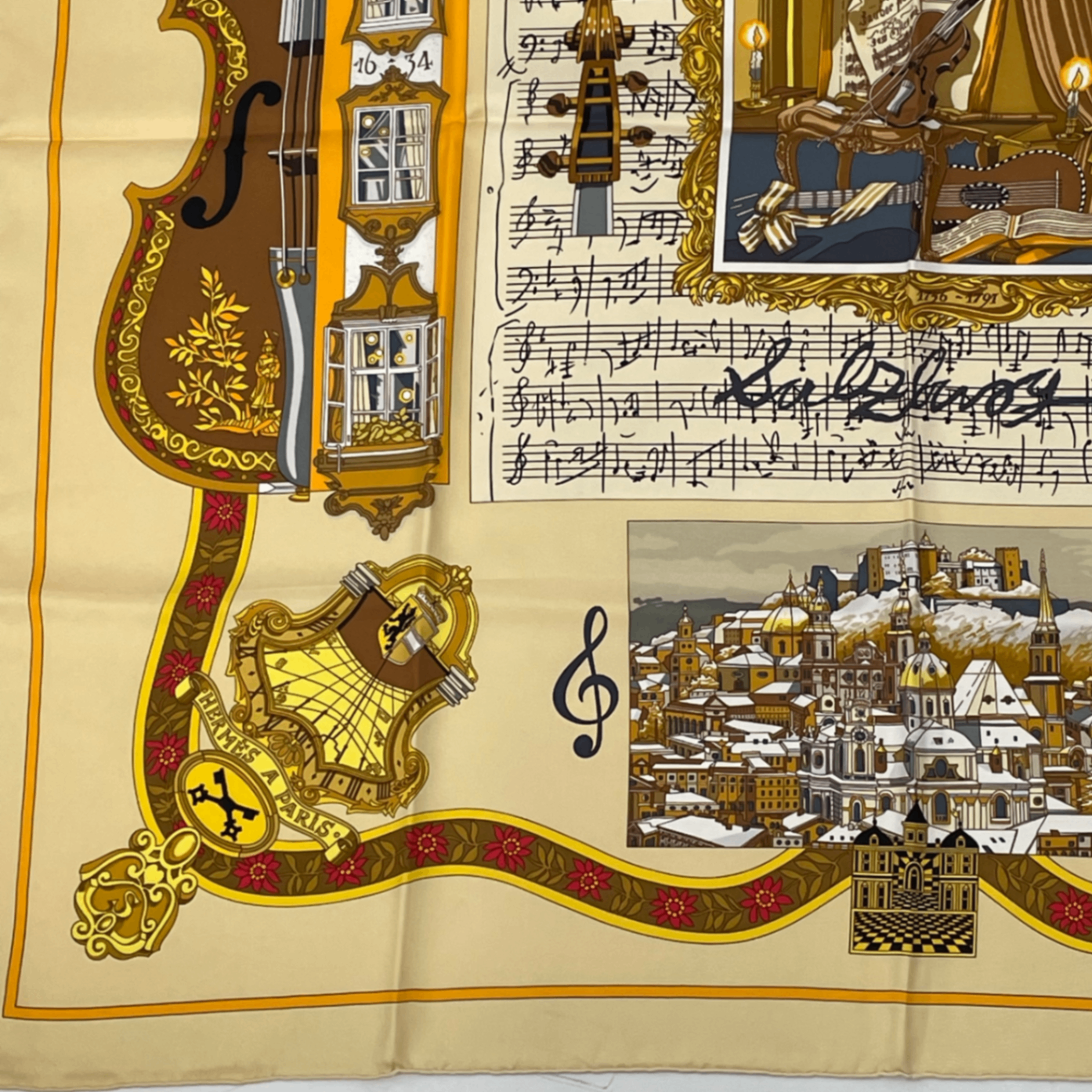Hermes Carre 90 in Salzburg Yellow Orange Scarf Silk — view 4