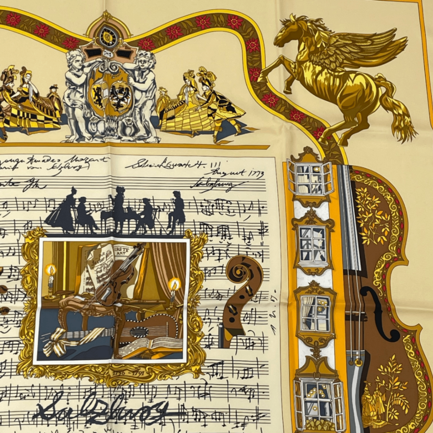 Hermes Carre 90 in Salzburg Yellow Orange Scarf Silk — view 3