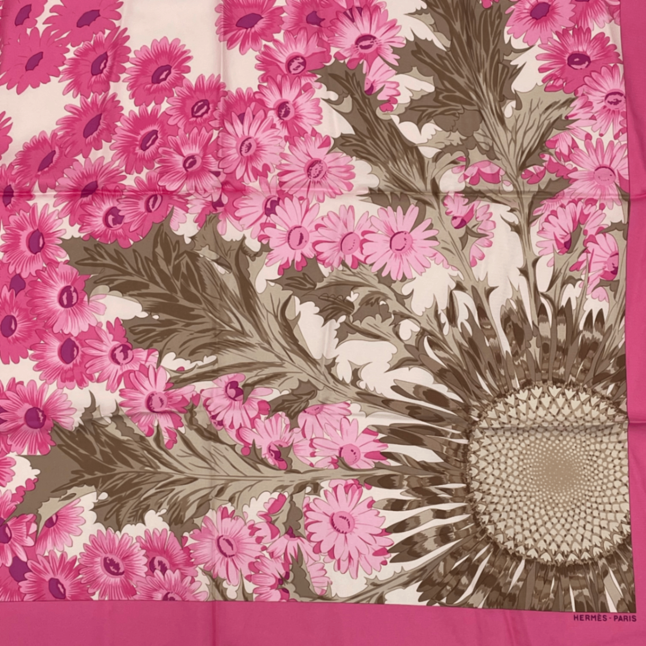 Hermes Scarf Carre 90 Square Pink Multicolor Floral Silk 100% Fleurs Et Carlines — view 2