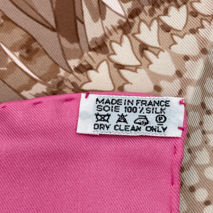Hermes Scarf Carre 90 Square Pink Multicolor Floral Silk 100% Fleurs Et Carlines — view 7
