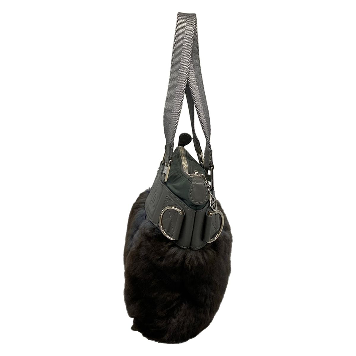 Chanel Handbag Sports Line Gray Green Silver Leather Fur Rabbit — view 4