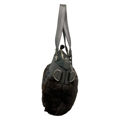 Chanel Handbag Sports Line Gray Green Silver Leather Fur Rabbit — view 4