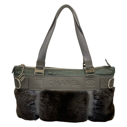 Chanel Handbag Sports Line Gray Green Silver Leather Fur Rabbit — view 3