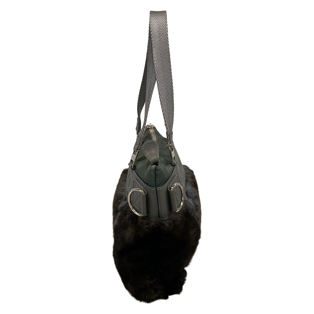 Chanel Handbag Sports Line Gray Green Silver Leather Fur Rabbit — view 2
