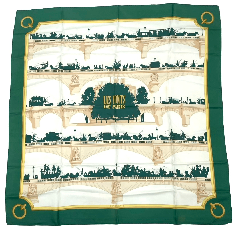 Hermes Carre 90 les Ponts de Paris Bridges of Scarf Green