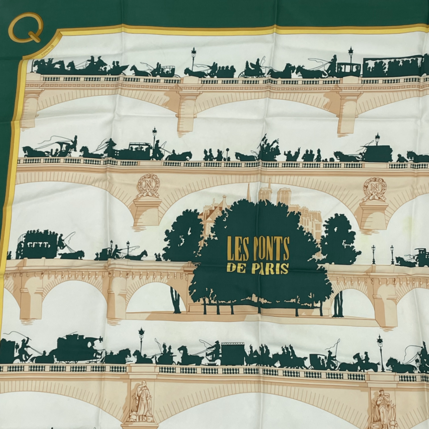 Hermes Carre 90 les Ponts de Paris Bridges of Scarf Green — view 5