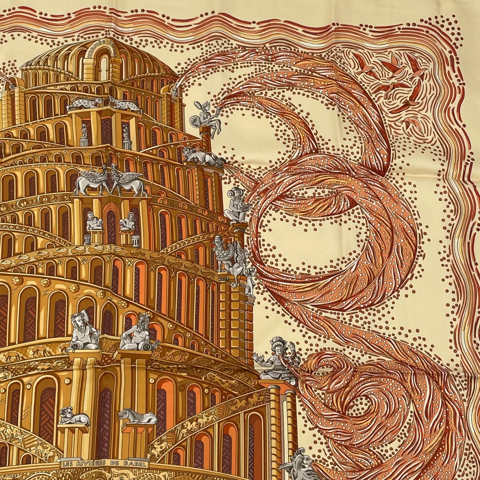 Hermes Carre 90 les Rivieres de Babel River of Scarf Silk 100% Beige — view 5