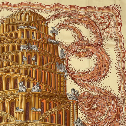 Hermes Carre 90 les Rivieres de Babel River of Scarf Silk 100% Beige — view 5