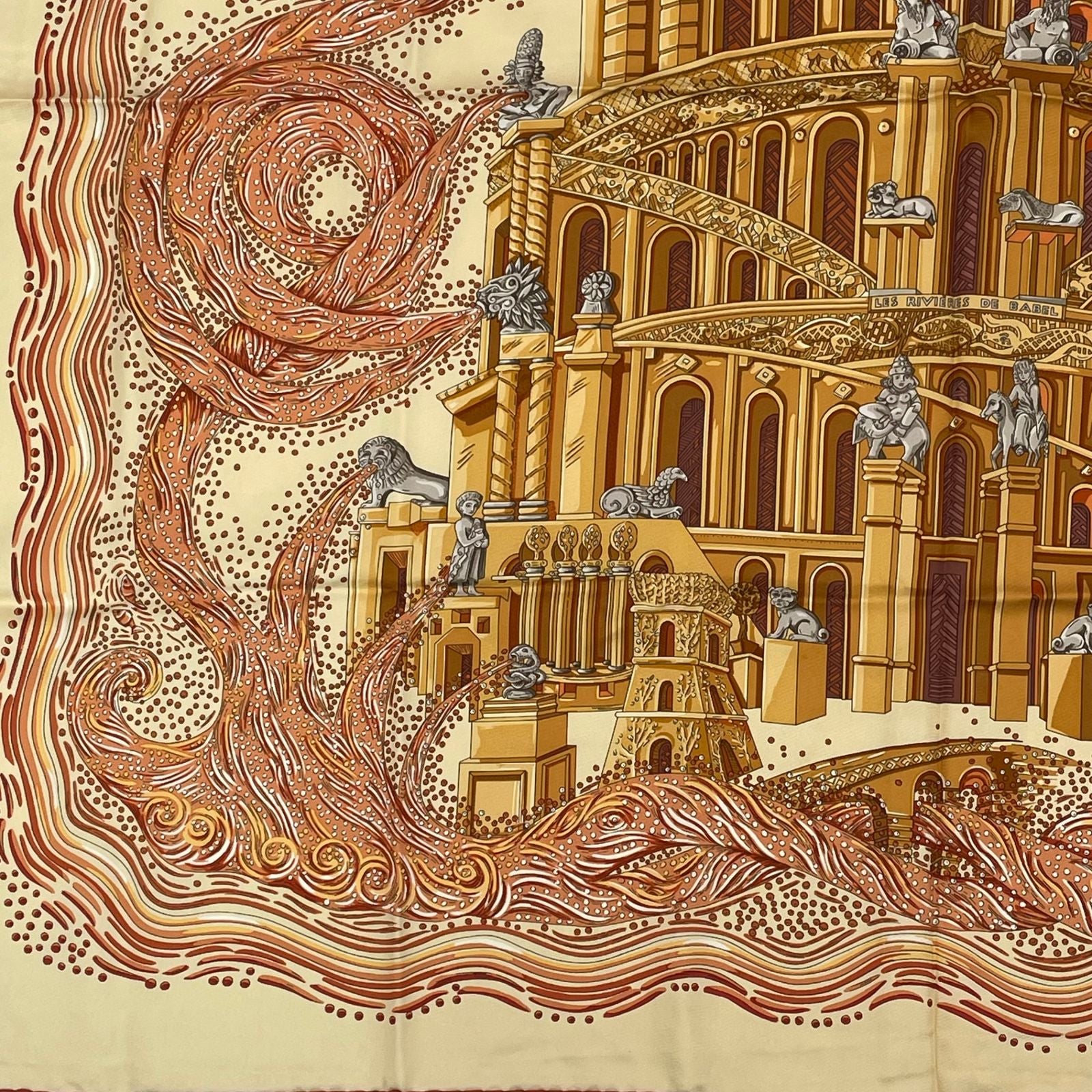 Hermes Carre 90 les Rivieres de Babel River of Scarf Silk 100% Beige — view 4