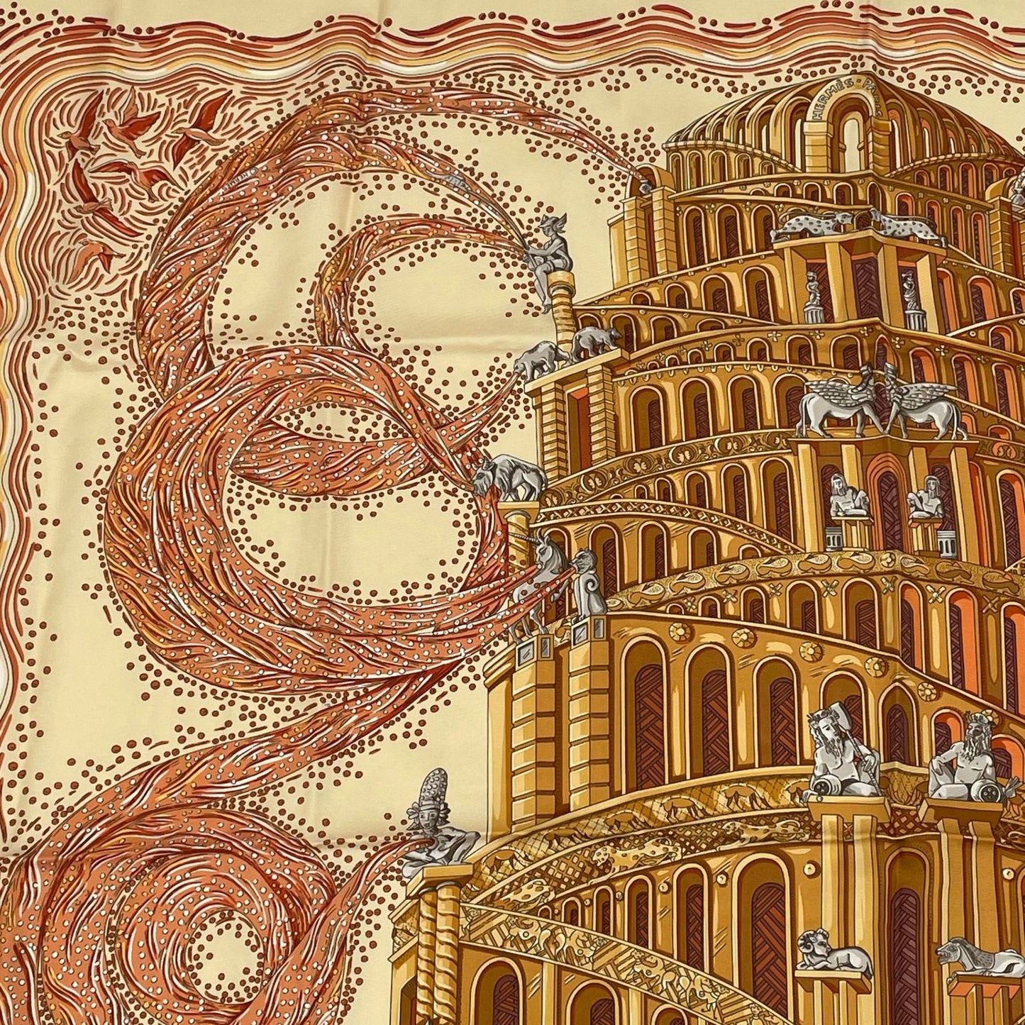 Hermes Carre 90 les Rivieres de Babel River of Scarf Silk 100% Beige — view 2