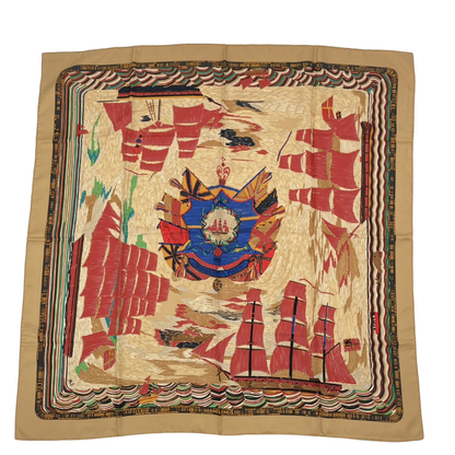 Hermes Scarf Carre 90 Silk Henry Smith Sailor Sailing Ship Voyage Multicolor