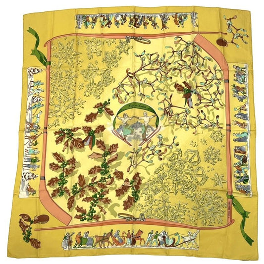 Hermes Carre 90 Neige D'antan Last Year's Snow Yellow Silk 100% Scarf