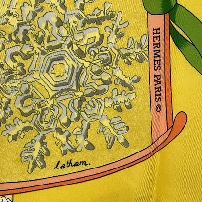 Hermes Carre 90 Neige D'antan Last Year's Snow Yellow Silk 100% Scarf — view 6