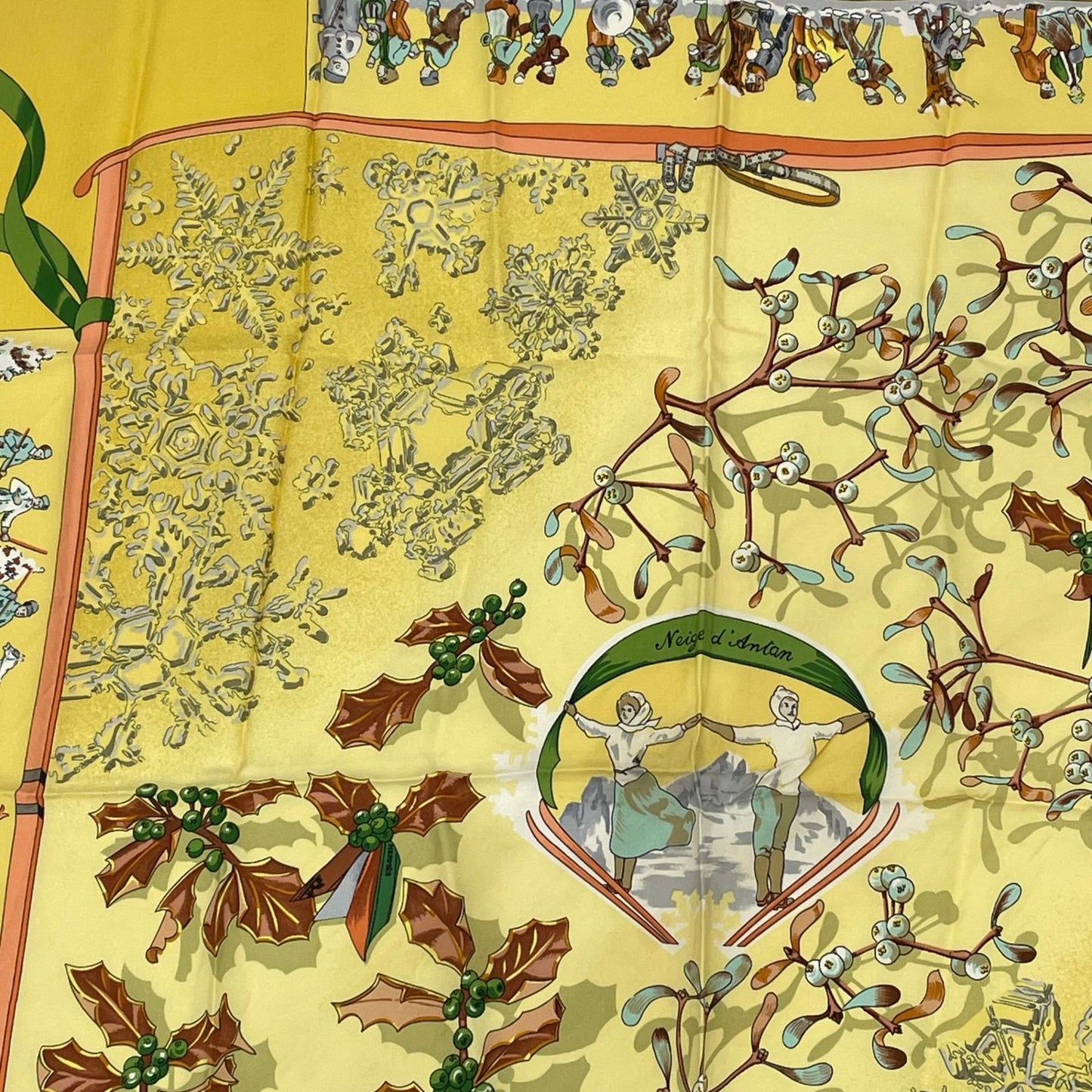 Hermes Carre 90 Neige D'antan Last Year's Snow Yellow Silk 100% Scarf — view 5