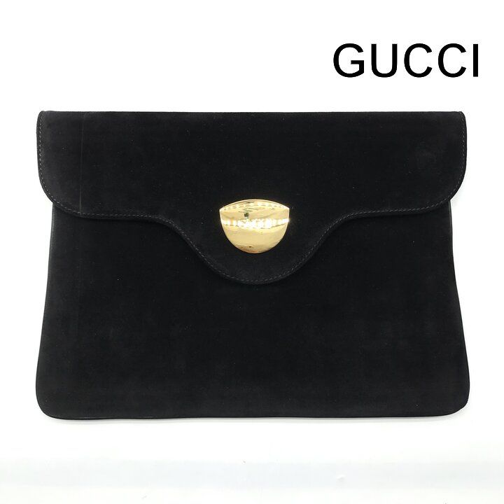 Gucci Logo Suede Vintage Clutch Black